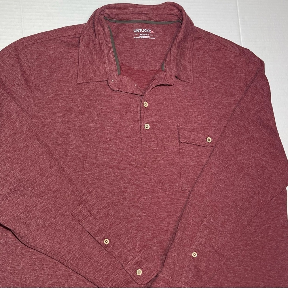 UNTUCKit Men's Matthieu Long Sleeve Polo Shirt Berry Size 2XL casual office - Picture 5 of 10